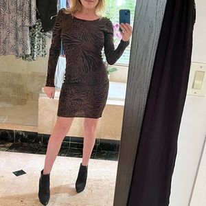 Alice+Olivia Tabitha Black and Chocolate Cheetah Print Bodycon Dress NWT SZ S